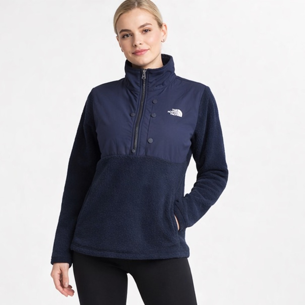 The North Face Navy Blue Fleece Pullover Quarter Zip Snap Jacket Women’s Small